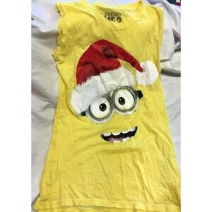 Despicable Me 2 Christmas T-Shirt Distressed Yellow Red Sleeveless Women Small